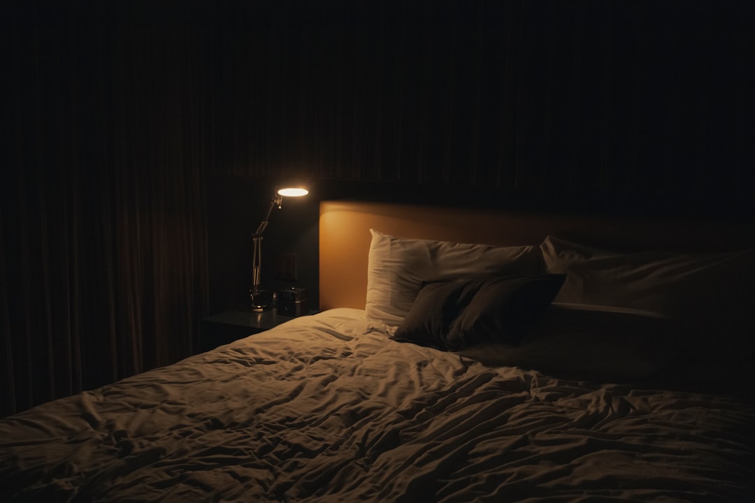 Blackout curtains in dark bedroom