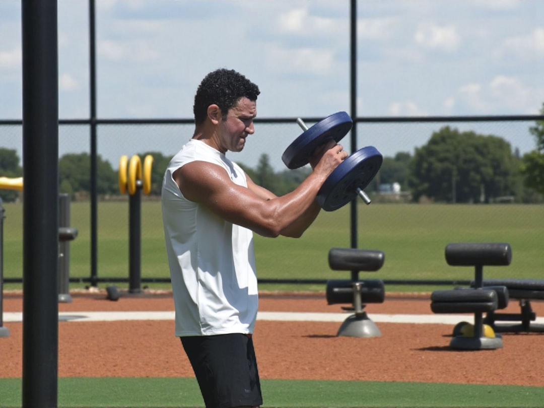 Woman performing strength training exercises outdoors in summer