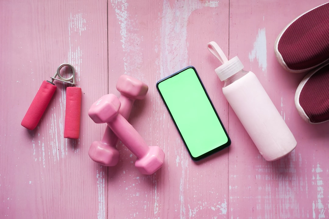 Fitness workout equipment and accessories arranged on floor
