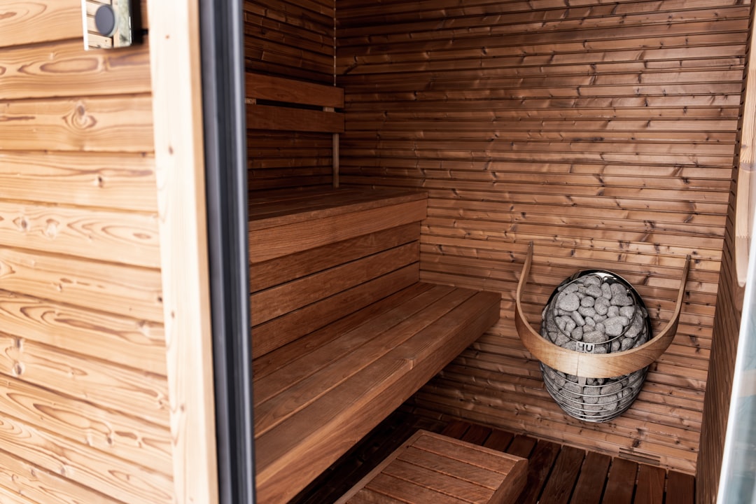 Sauna room wooden bench