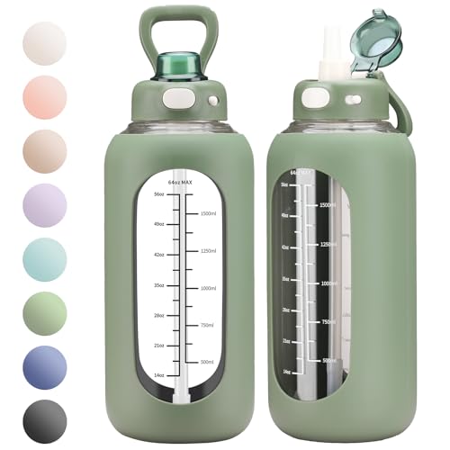 SIEROZUR Glass Water Bottle with straw and handle for gym and daily use
