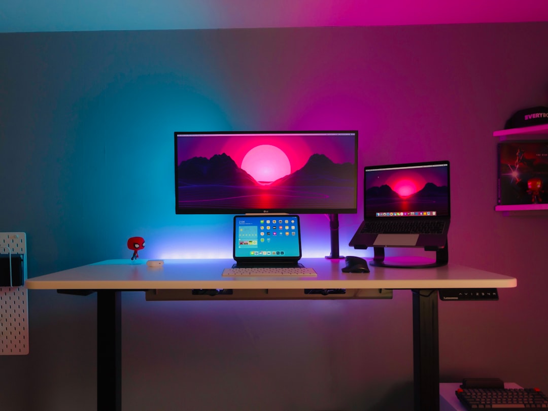 Ergonomic standing desk workspace setup