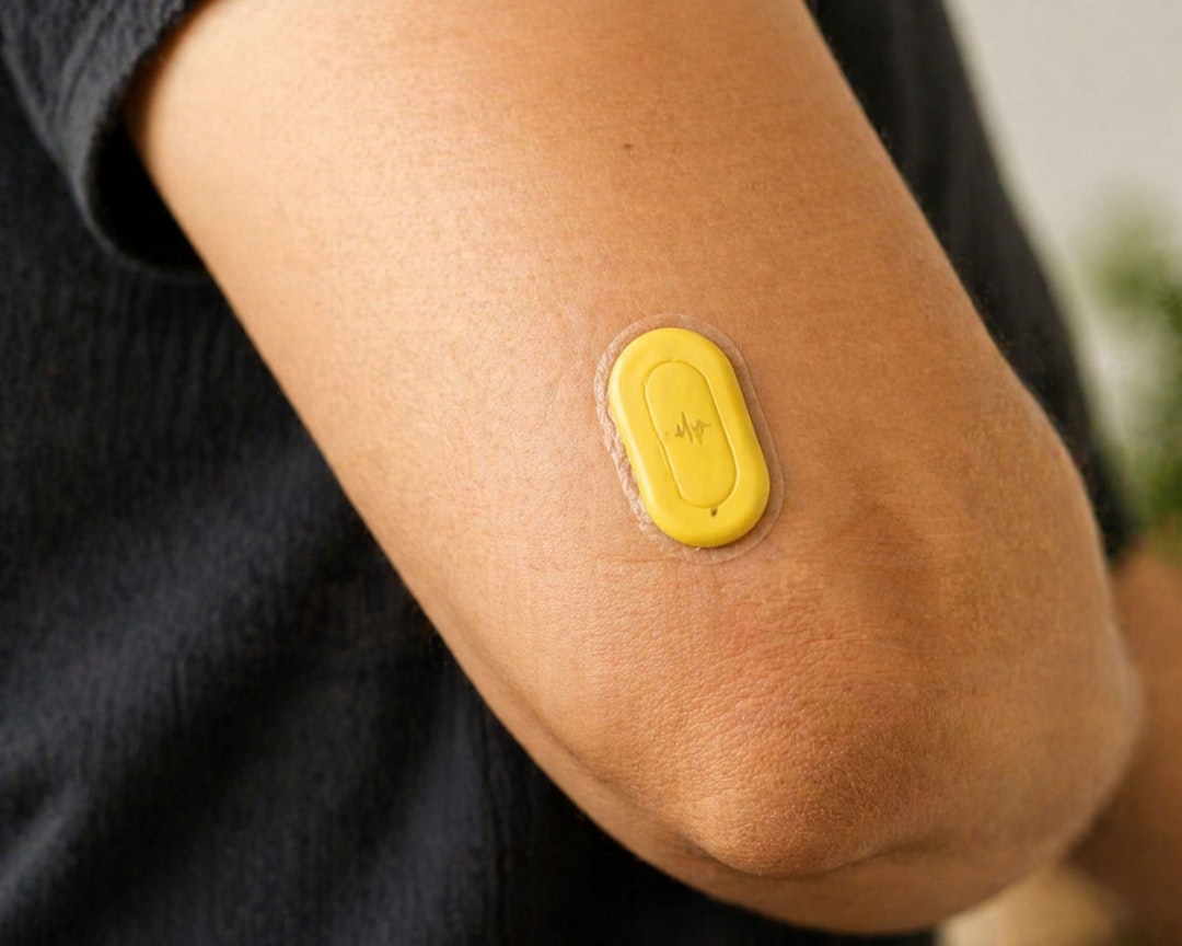 Continuous glucose monitor patch worn on upper arm
