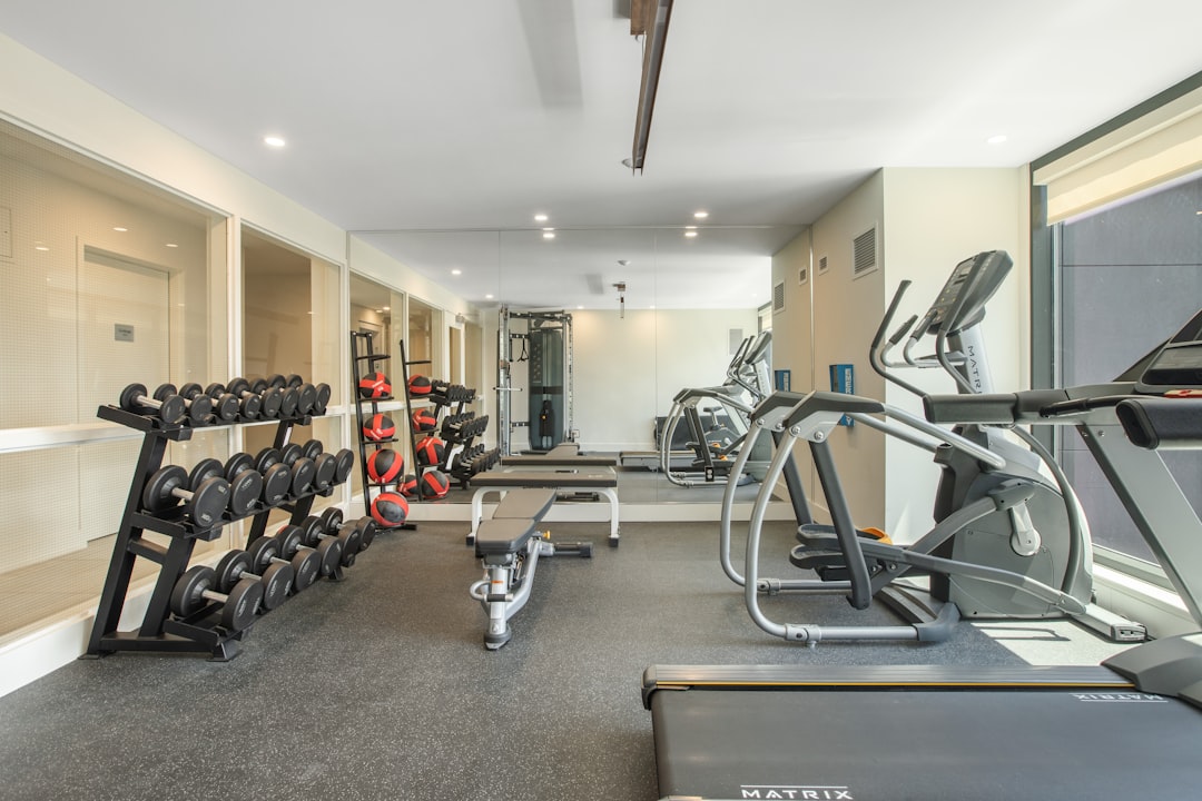 Compact fitness equipment in a small apartment space