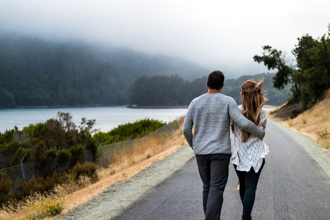 Couple walking together outside after dinner