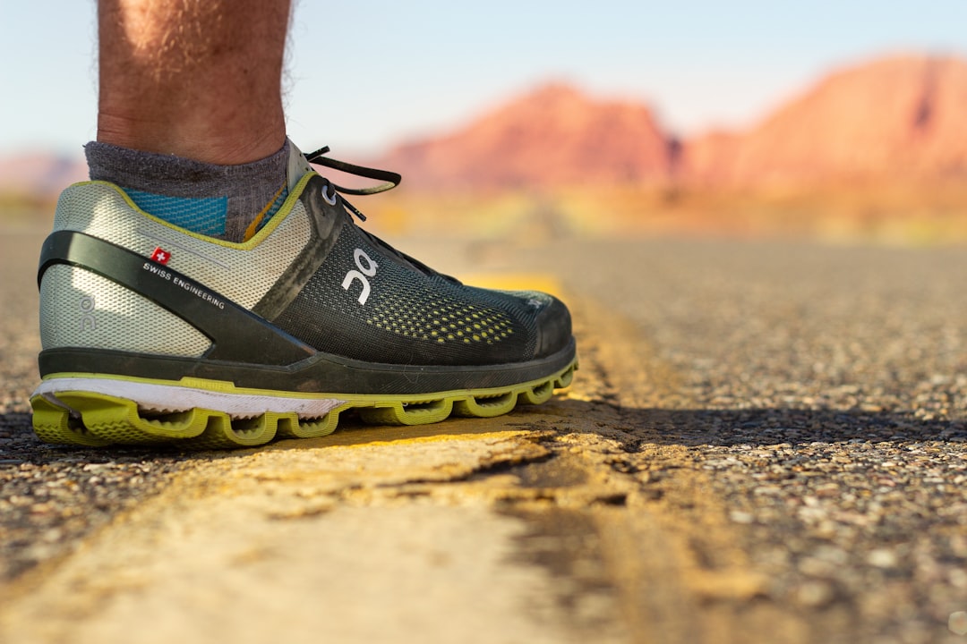 Close-up of a cushioned running shoe with a thick foam sole