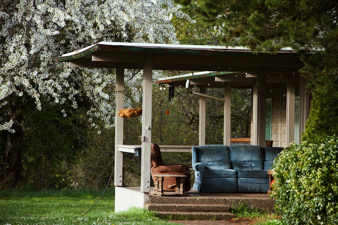 Relaxed recliner chair on a covered porch