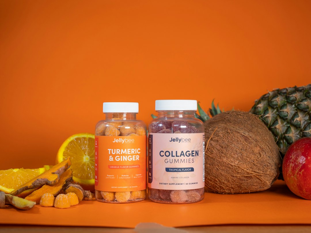 Assorted vitamin and supplement bottles on a counter
