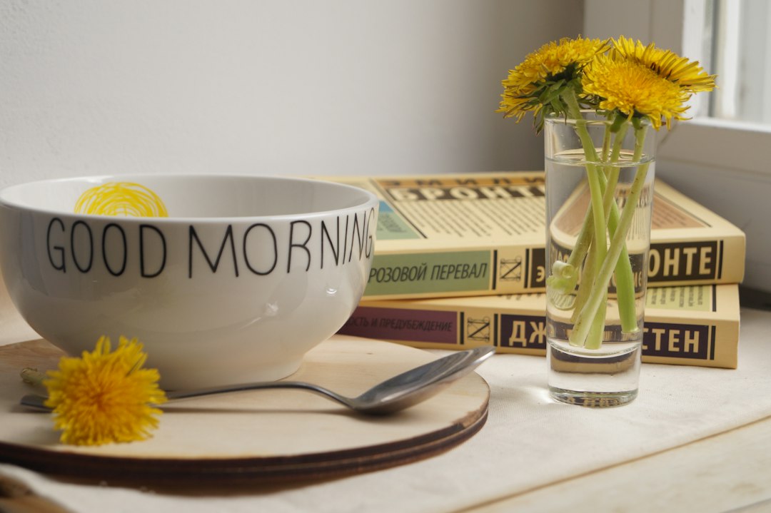 Morning breakfast bowl beside a window