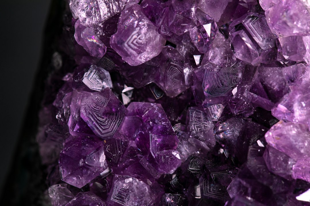 Macro of purple amethyst crystals, the stones many infrared mats use as a heating layer
